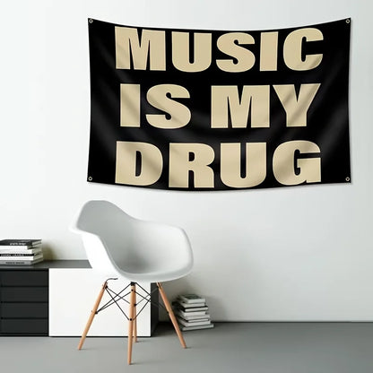 VIKAMA Music Is My Drug Personality Quotation Tapestry Music Lover Bedroom Music Studio Hanging Cloth Home Decoration