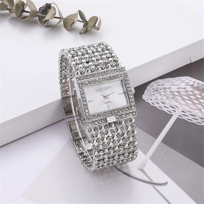 Luxury Simple Square Diamond Encrusted Women's Quartz Watch Gold Skeleton Fashion Women's Clock Gift Dress Wristwatch