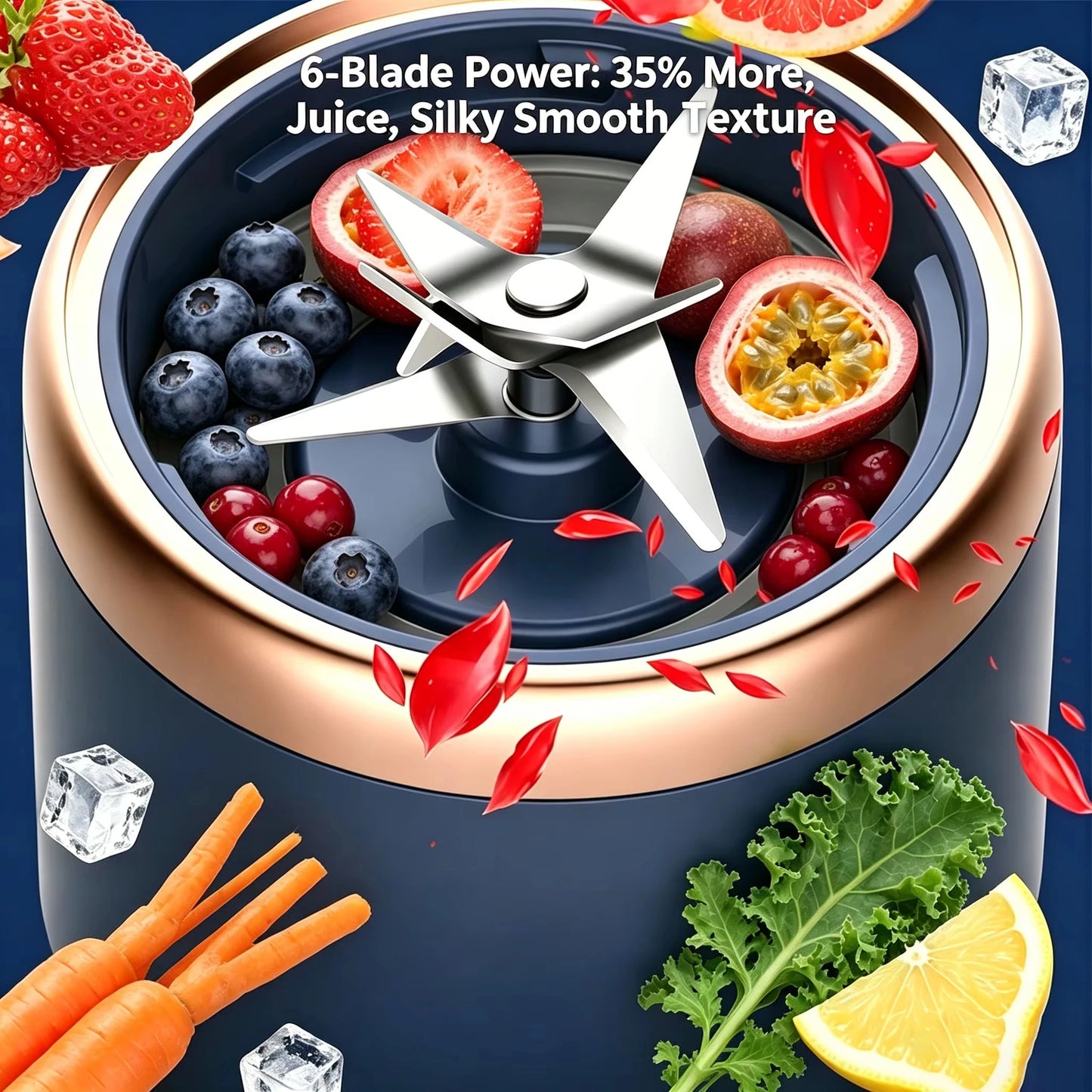 6 Blades Double Cups Portable USB Rechargeable Mini Electric Juicer Bottle Personal Fruit Smoothie Blender Home Gym Camping
