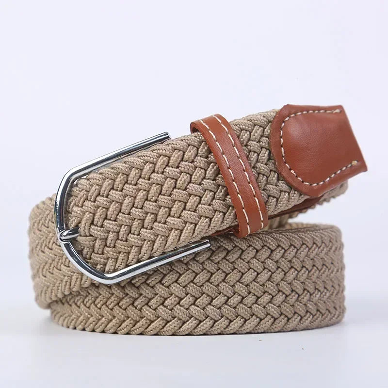Women Casual Knitted Elastic Belt Pin Buckle Webbing Strap Woven Canvas Braided Stretch  - Belts for Men