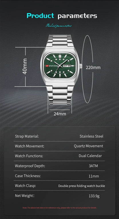 2026 New Men Watches 40mm Square Quartz Movement Analog Diving Series Clock Black Stainless Steel Top Brand Watch for Men montre