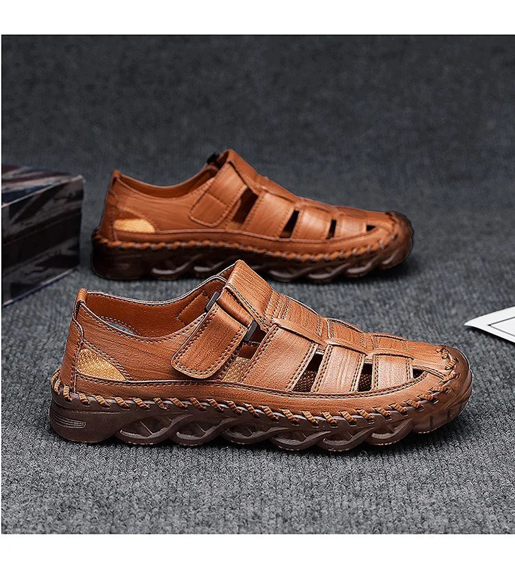 Large Size Summer New Men's Beach Sandals Outdoor Casual Leather Bag Head Wear-resistant Breathable Men's Shoes