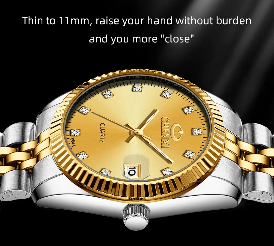 CHENXI Hot Sale Luxury Women's Golden Stainless Steel Small Dial Watch Quartz Charm Dress Trendy Wristwatch for Fashion Lady
