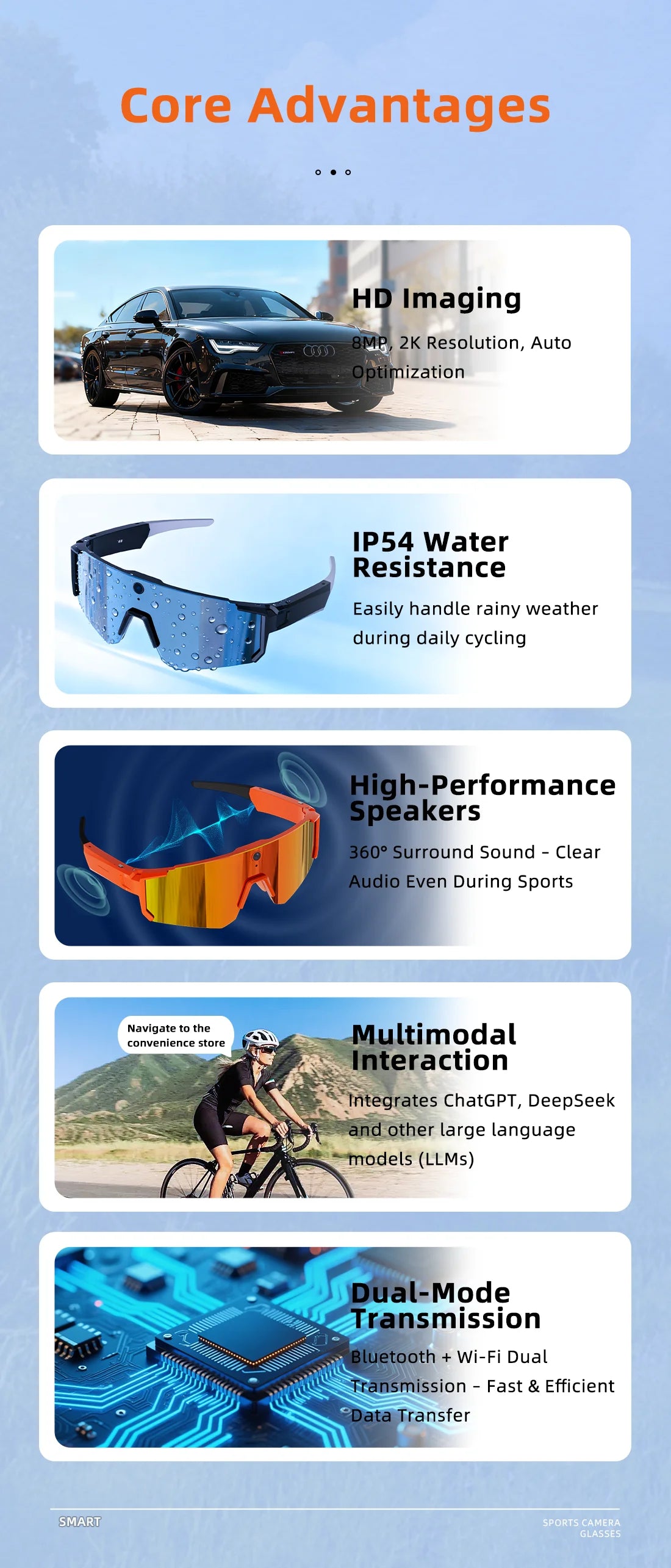 New AI Smart Glasses With Camera 1200P Video Recording Anti-Shake Shooting Sunglasses Bicycle Riding Windproof Goggles Men Women