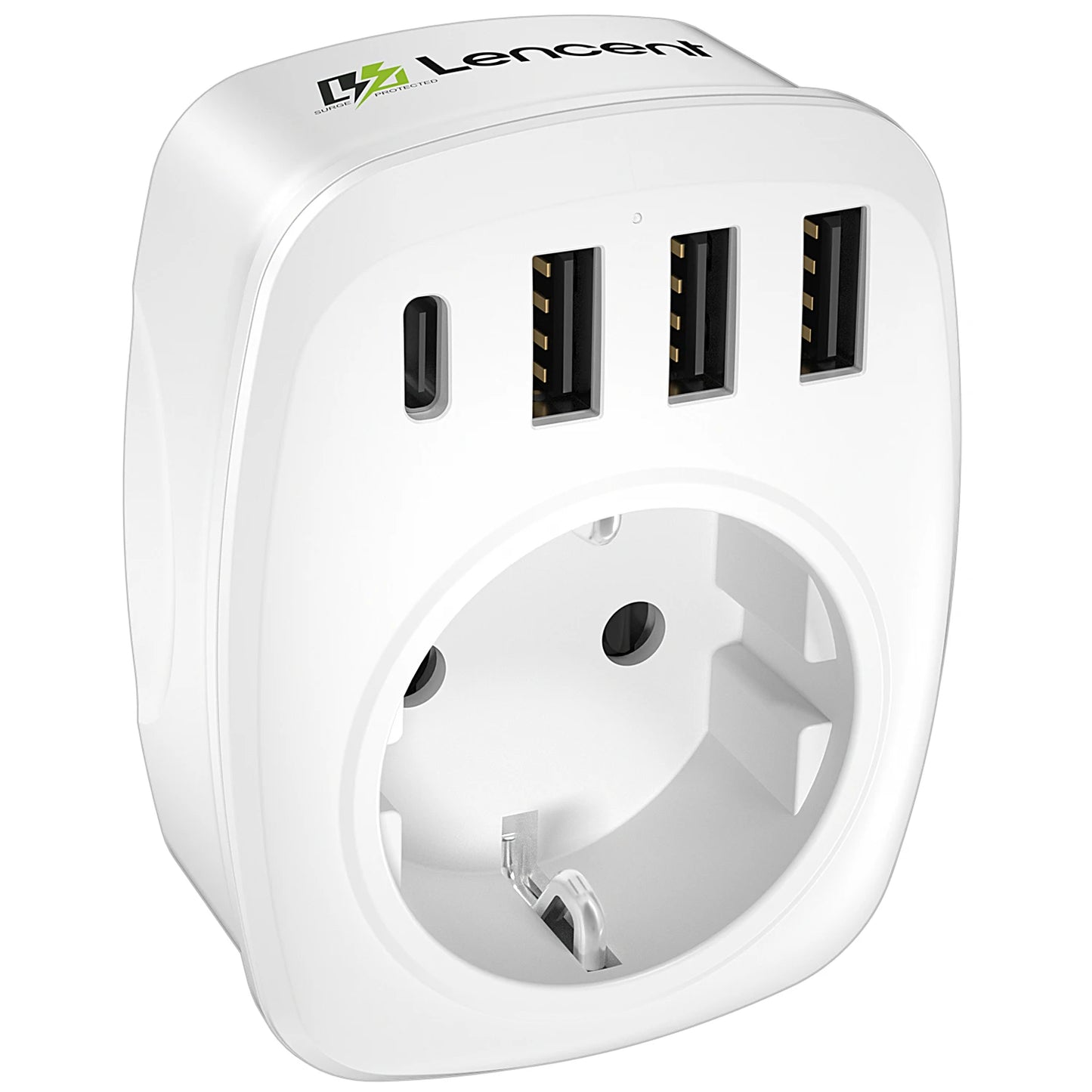 LENCENT EU Plug Power Strip with  3 AC Outlets +3 USB Charging Ports+ 1 Type C 5V 2.4A  Adapter 7-in-1 Plug Socket On/Off Switch