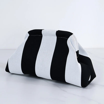 Women's Striped Beach Clutch Bag Versatile Small Woven Crochet Handbags Purses Knitting Dumpling Clutch Casual Bag