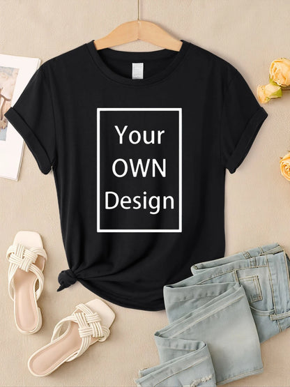 Summer Custom Womens T-Shirts DIY Logo/Graphic Tops Basic Multicolor T Shirt Loose O-Neck Short Sleeve Tees Casual Woman Clothes