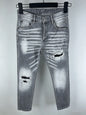 6060 Four Seasons New Men's Washed Ripped Patch Old Slim-fit Straight Black Jeans for Men