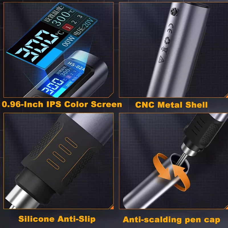 FNIRSI HS-02 Electric Soldering Iron PD100W Power Adjustable 100-450 ℃ Temperature Rapid Heating Repair Portable Toolbox Kit
