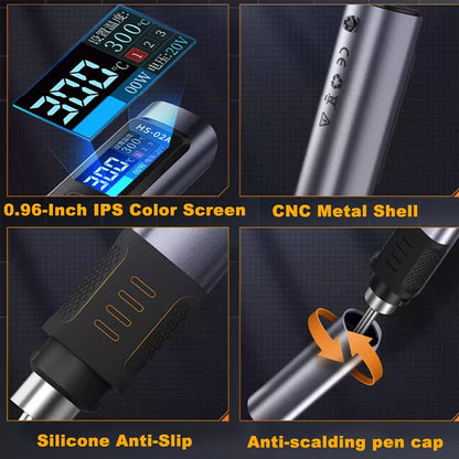 FNIRSI HS-02 Electric Soldering Iron PD100W Power Adjustable 100-450 ℃ Temperature Rapid Heating Repair Portable Toolbox Kit