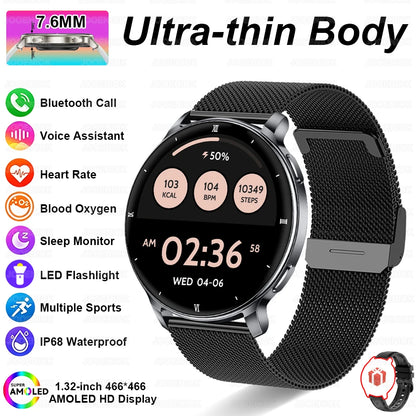 2026 New 7.6mm Ultra-Slim Smart Watch Women AMOLED HD Display LED Flashlight Always-On Time Display Fashion Ladies Smartwatches