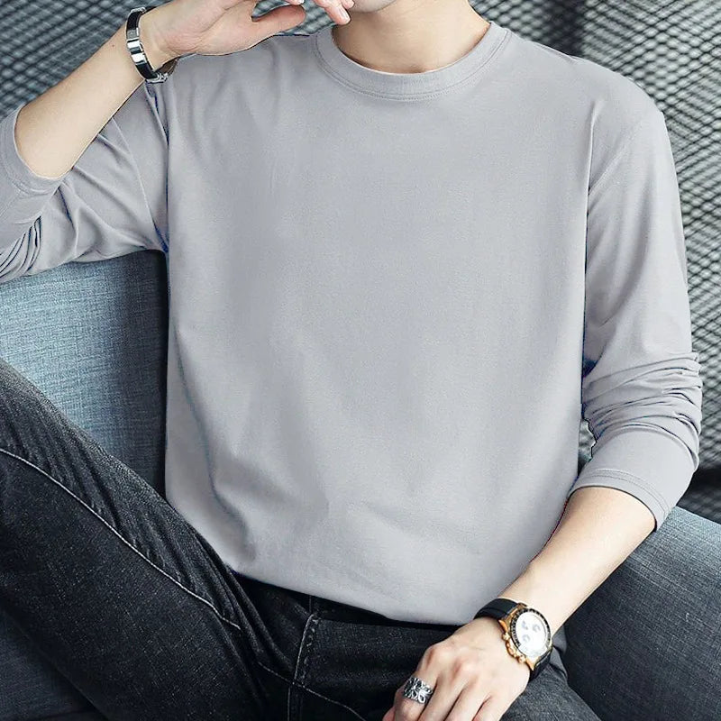 Men's Spring Long-Sleeved T-Shirt round Neck Printed Large Size Trendy Quality Top Casual Fashion Men's Clothing