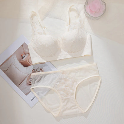 French Sexy Lace Bra and Panty Set for Women, Push Up Wireless Bralette, Comfortable & Breathable Small Chest, Bestseller MOYISU