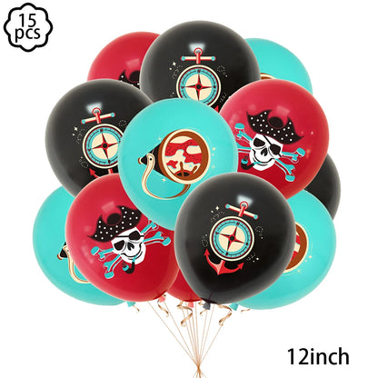 Pirate party napkins plates cups Tablecloths Banner Pirate skull balloon kids Caribbean Pirate themed birthday party decoration