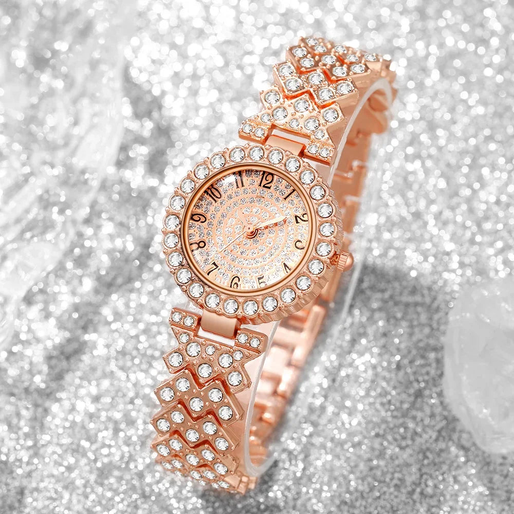 2026Fashion Roman pattern diamond inlaid women's watch quartz watch bracelet women's watch set