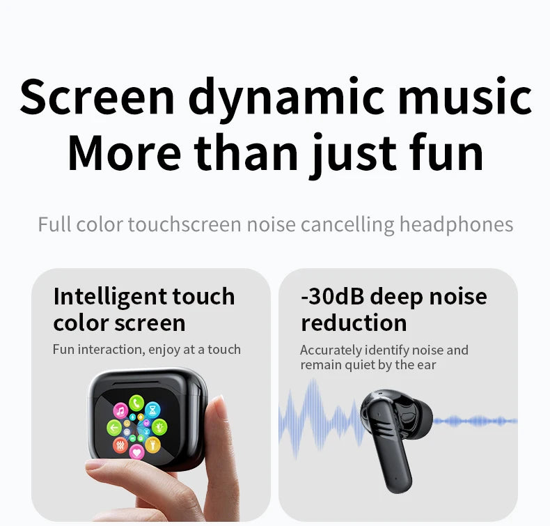 AI Translator Bluetooth Earbuds, LCD Touch Screen TWS Headset with Noise Reduction & Noise Canceling, Wireless Travel Headphones