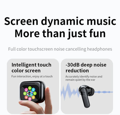AI Translator Bluetooth Earbuds, LCD Touch Screen TWS Headset with Noise Reduction & Noise Canceling, Wireless Travel Headphones