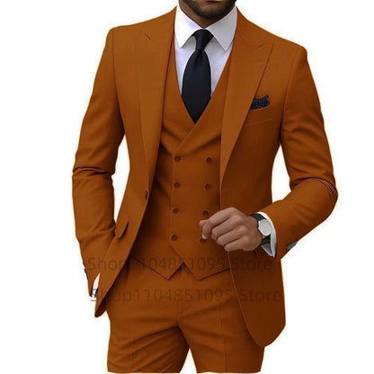 Slim Fit 3-Piece Men's Suit Set for Office Formal Business Wedding Groom Tuxedos Jacket Vest Pants Casual Male Men Clothing