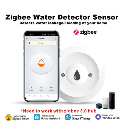 ZigBee Smart Water Leak Sensor Water Overflow Level Detector Security Alarm System Flood Leakage Sensor Google Home 2MQTT
