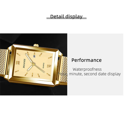 Men's Calendar Date Sport & Leisure Leather Clock 2023 Luxury Business Golden Stainless Steel Mesh Band Quartz Man Watches