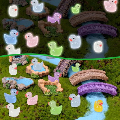 30/60/100PCS Luminous Mini Duck Micro Landscape Access Miniature Figurines Fairy Home Decoration Glow in the Dark Mixed Style