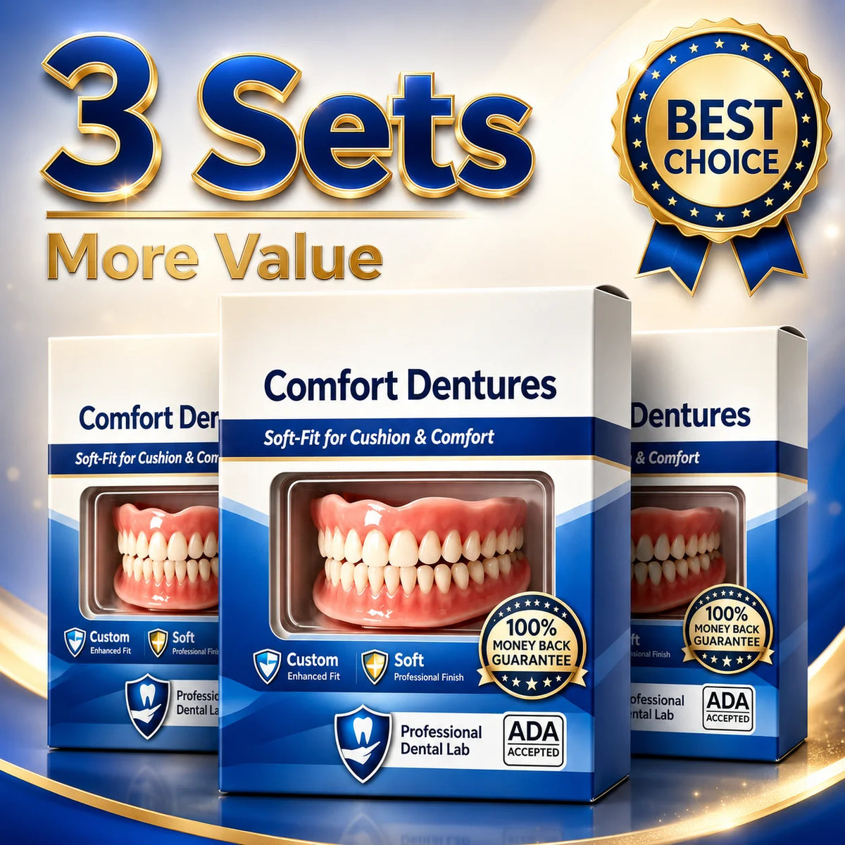 Full Mouth Silicone Dentures Upper And Lower Fake Teeth Natural Looking Comfortable Fit Removable False Teeth For Daily Wear