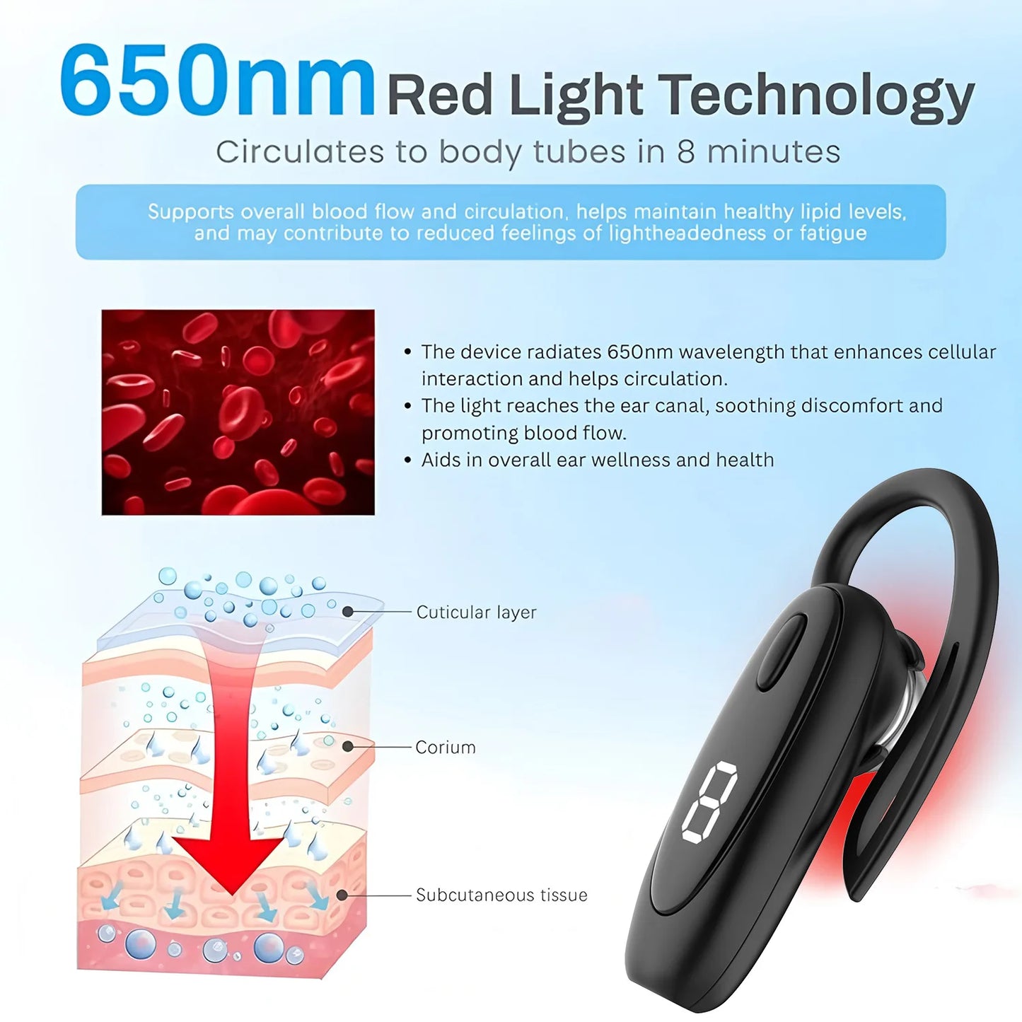 650nm Laser Therapy Earplug for Tinnitus & Otitis Media Deafness Treatment Ear-hanging Style Earplug for Health Care