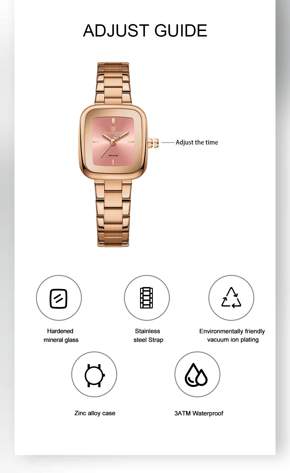 NAVIFORCE Women Quartz Watch Retro Fashion 3ATM Waterproof Stainless Steel High Quality Durable Elegant Daily Ladies Wristwatch