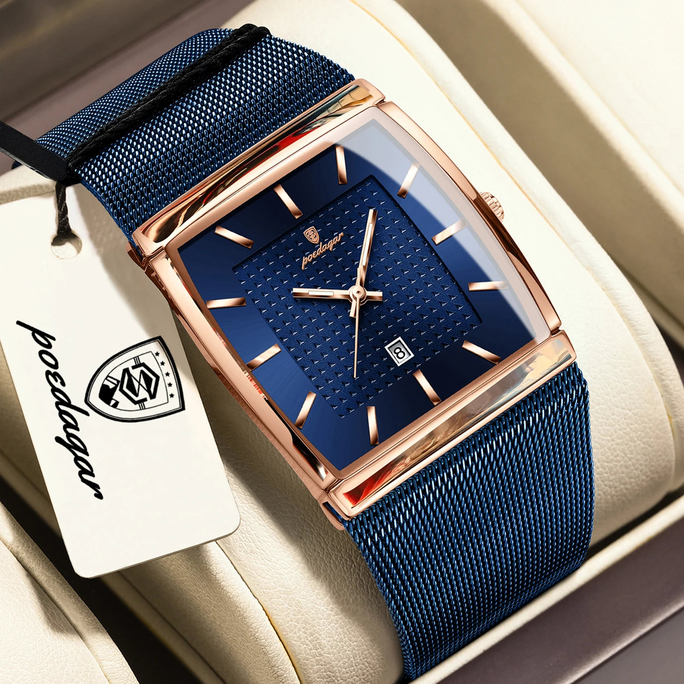 POEDAGAR Original Luxury Men's Wristwatch Stainless Steel Mesh Waterproof Luminous Date Man Watch Fashion Quartz Watches For Men