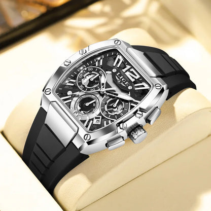 LIGE Sports Man Watch Tonnea Hollow Design Quartz Men Wristwatches Chronograph Waterproof Luminous Silicone Strap Watches Male