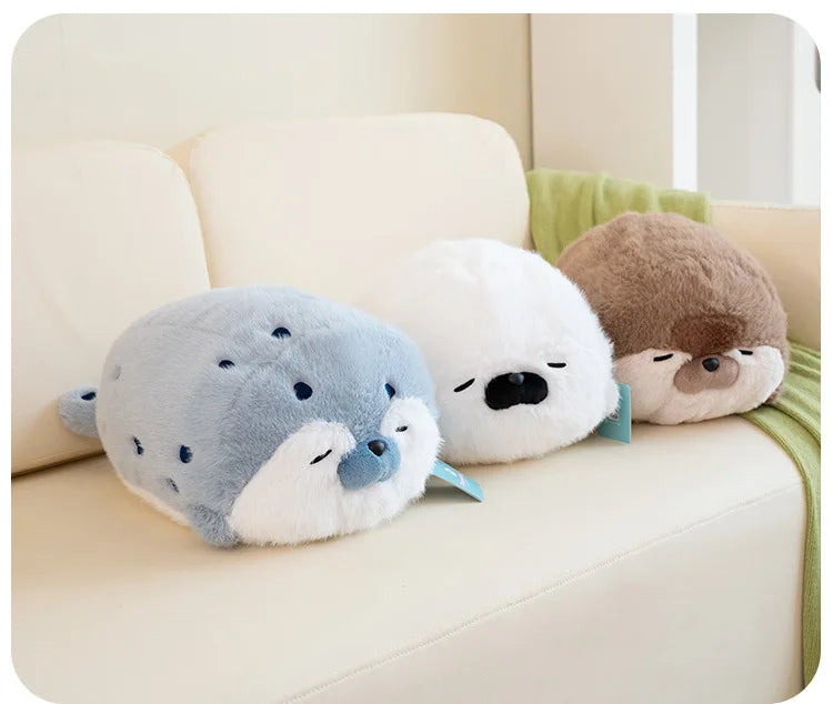 40CM Cute Seal Plush Pillow Lifelike Simulation Stuffed Sea Otter Soft Doll Animal Toy Kawaii Cartoon Blue Brown Otter Kid Gift