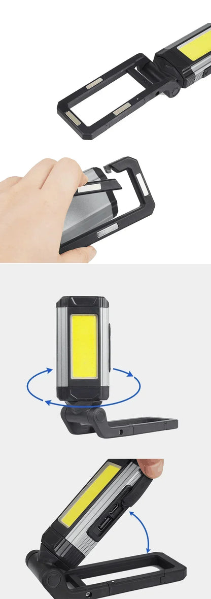 USB Rechargeable LED Flashlight with Magnetic COB Work Light Portable Camping Lantern Type-C Power Bank Function Lamp