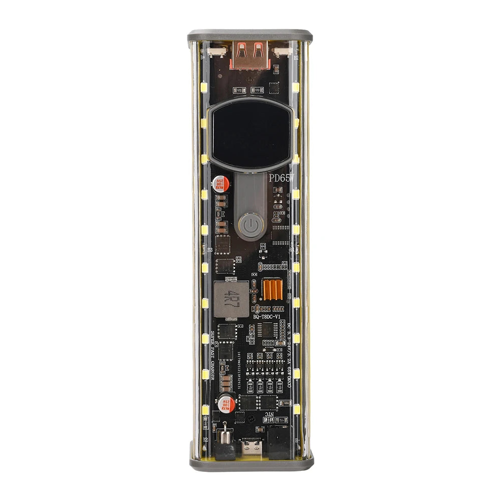 65W PD Fast Charge 8-Cell Solderless 18650 Power Bank Case 3.3-24V Adjustable DC DIY Battery Box LED Display Outdoor Light