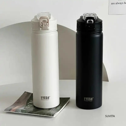 TYESO 600/750ml Thermos Water Bottle with Straw, Stainless Steel Car Thermal Sports Cup, Keeps Cold & Heat Travel Mug