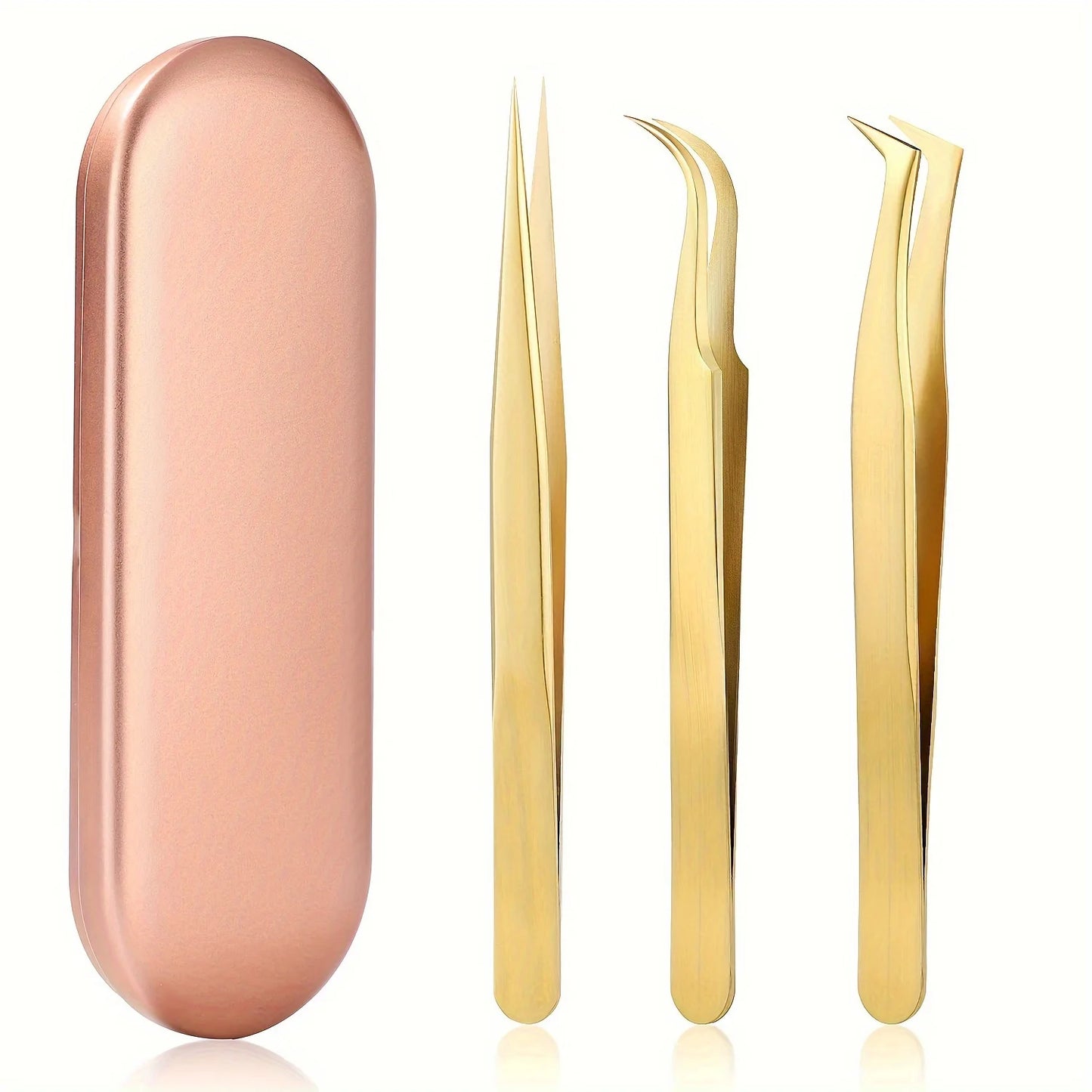 High Precision Eyelashes Tweezers Set - Includes 3 Stainless Steel Eyelash Tweezers for Makeup Classic Individual and Lash Exten