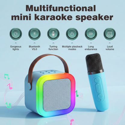 Kids Adult Karaoke Machine Portable Bluetooth Speaker with 2 Microphones RGB Light Voice Changer for Party Gift