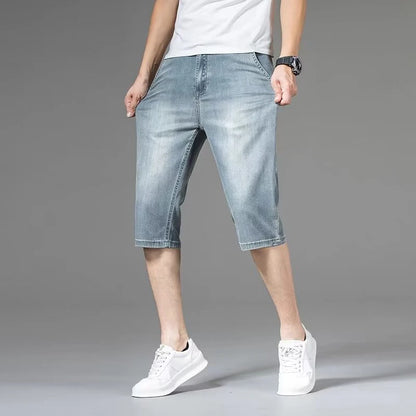 Summer Men High Quality Lightweight Capri Pants Male New Loose Straight Leg Denim Pants Daily Comfortable Versatile Jeans