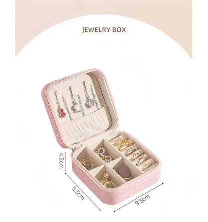 Solid Color PU Leather Material Jewelry Storage Box Travel Earrings Necklace Ring Organizer Case For Travel