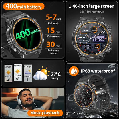 LIGE 2026 Nowy Zewnętrzny Wojskowy Zegarek Smartwatch z Baterią 400 mAh, Wodoodporność 5ATM, Latarka, Monitor Tętna, Tracker Sportowy dla Mężczyzn