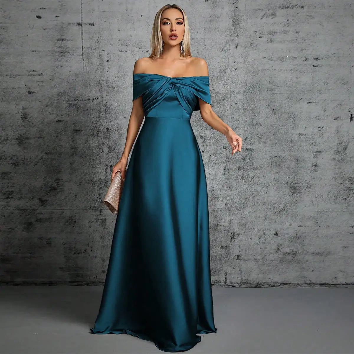 Mgiacy Line neck irregular cross pleated satin gown ball dress Party dress bridesmaid dress