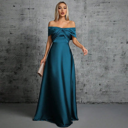Mgiacy Line neck irregular cross pleated satin gown ball dress Party dress bridesmaid dress