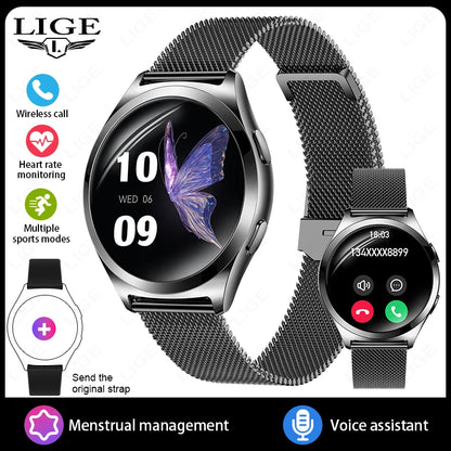 LIGE Luxury Smart Watch For Woman 1.27" Bluetooth Call Custom Dial Women's Bracelet Sports Health Monitor Smartwatch Ladies Gift