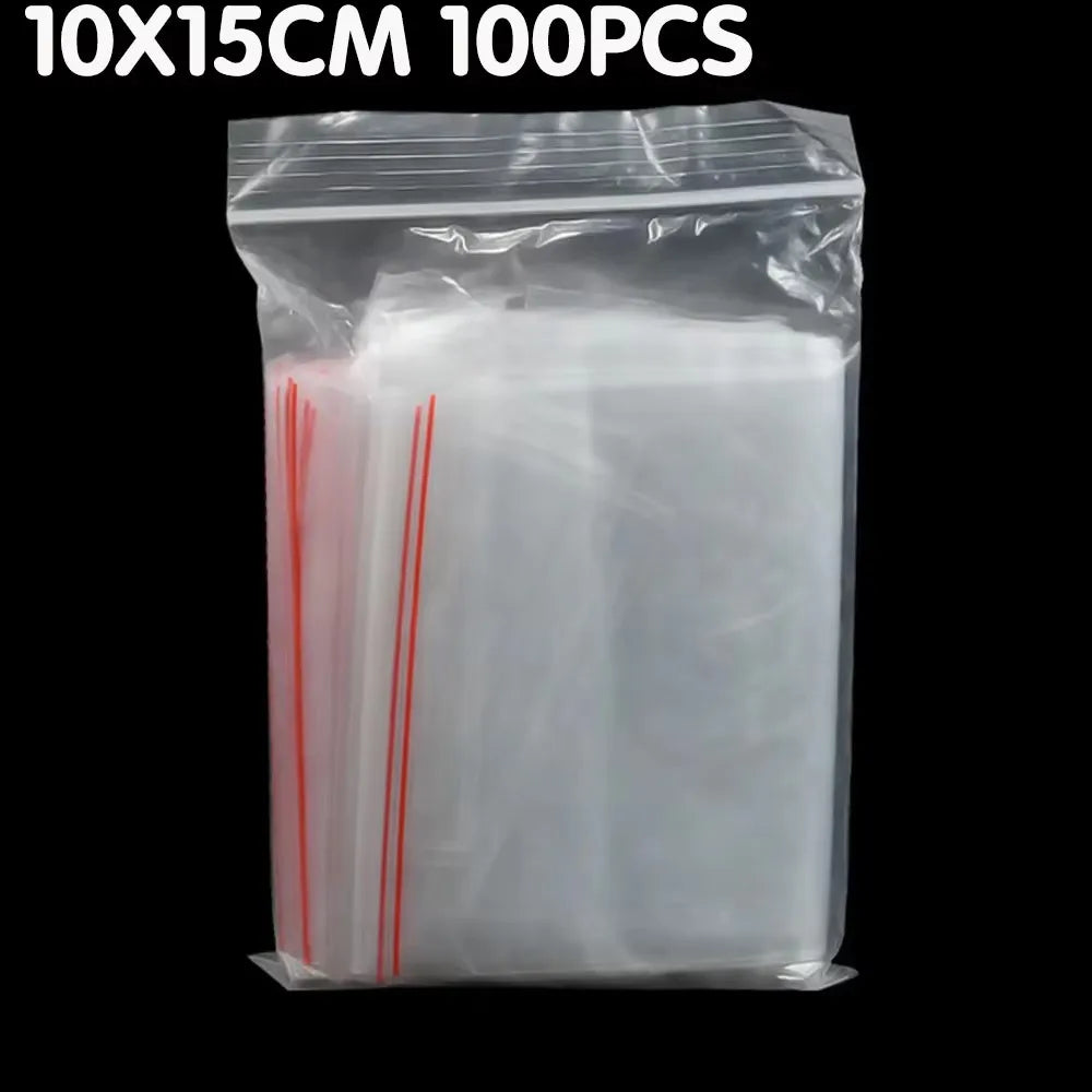 100/200/300pcs Small Zip Lock Plastic Bag Reclosable Transparent Bag Shoe Bag Vacuum Bag Poly Clear Bags Thickness 0.05mm