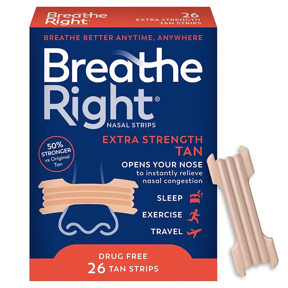 Breathe Right Nasal Strips Extra Strength Tan Nasal Strips Help Stop Snoring Drug-Free Snoring Solution&Instant Nasal Congestion