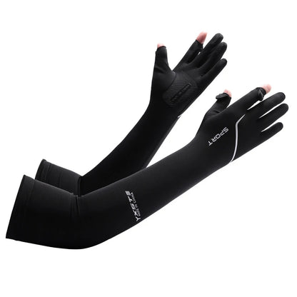 Anti-Sunburn Long Sleeve Men Summer Fingertip Flip Glove Cool Summer Ice Silk Driving Cycling Fishing Non - Slip Arm Warmers