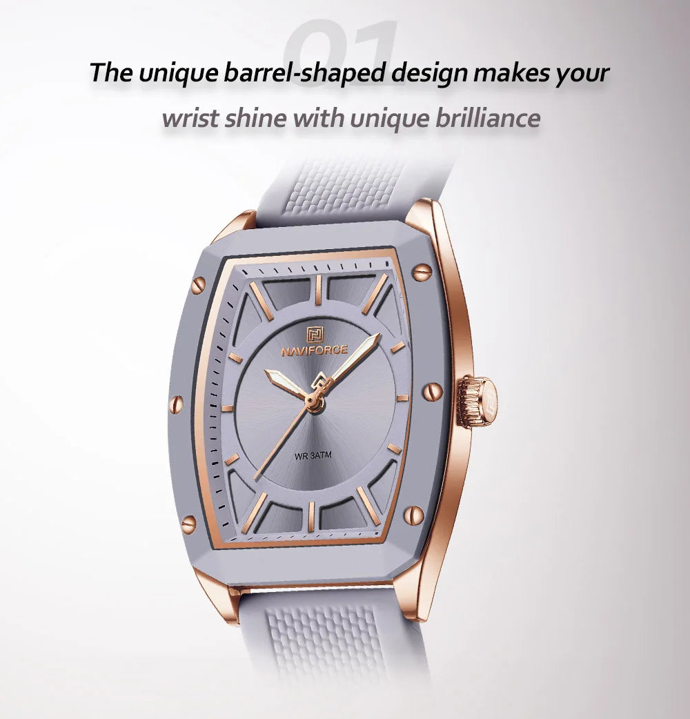 NAVIFORCE Women Quartz Watches Silicone Strap Student Sports Watch Big Dial Simple Tonneau Waterproof Wristwatches Dropshipping