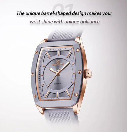NAVIFORCE Women Quartz Watches Silicone Strap Student Sports Watch Big Dial Simple Tonneau Waterproof Wristwatches Dropshipping