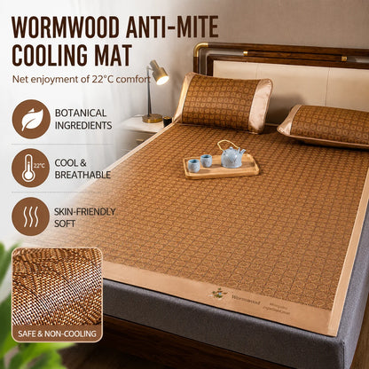 Ice Silk Summer Cooling Mat Natural Vine Foldable Double-Sided Bamboo Mat for 1.5/1.8m Bed Naked Sleeping Dormitory Home Use