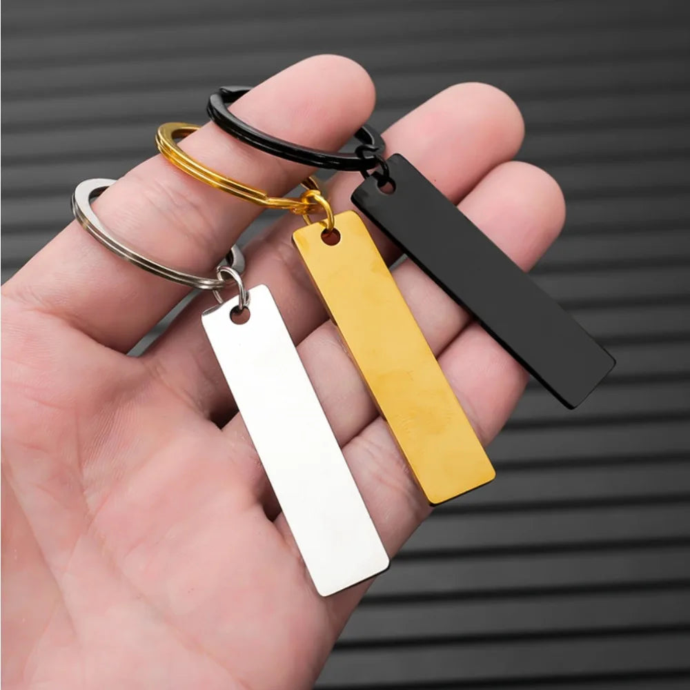 New Style Rectangular Hang Tag Metal Key Ring  Stainless Steel Custom Logo Name Keychain Engraved Laser Advertising Gift