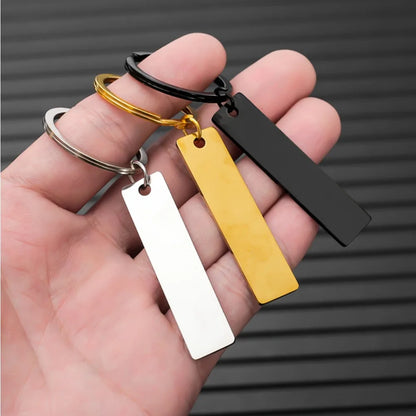 New Style Rectangular Hang Tag Metal Key Ring  Stainless Steel Custom Logo Name Keychain Engraved Laser Advertising Gift